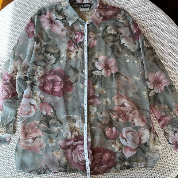 Vintage Byer Studio Sheer Floral Button Up Women’s 14 Cottage Core Green - Picture 8 of 10